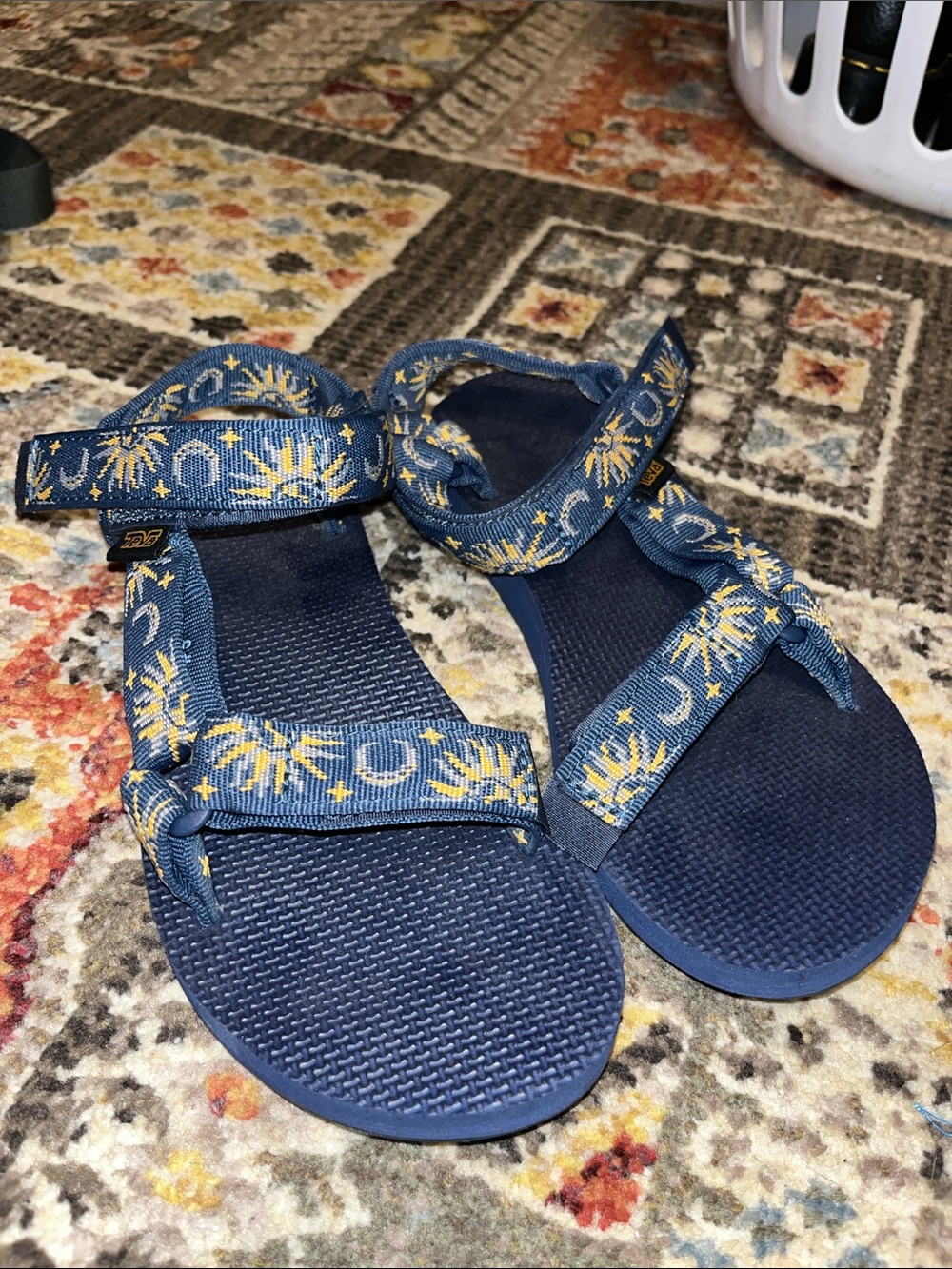 Teva Navy Sandals with Yellow Sunburst Print